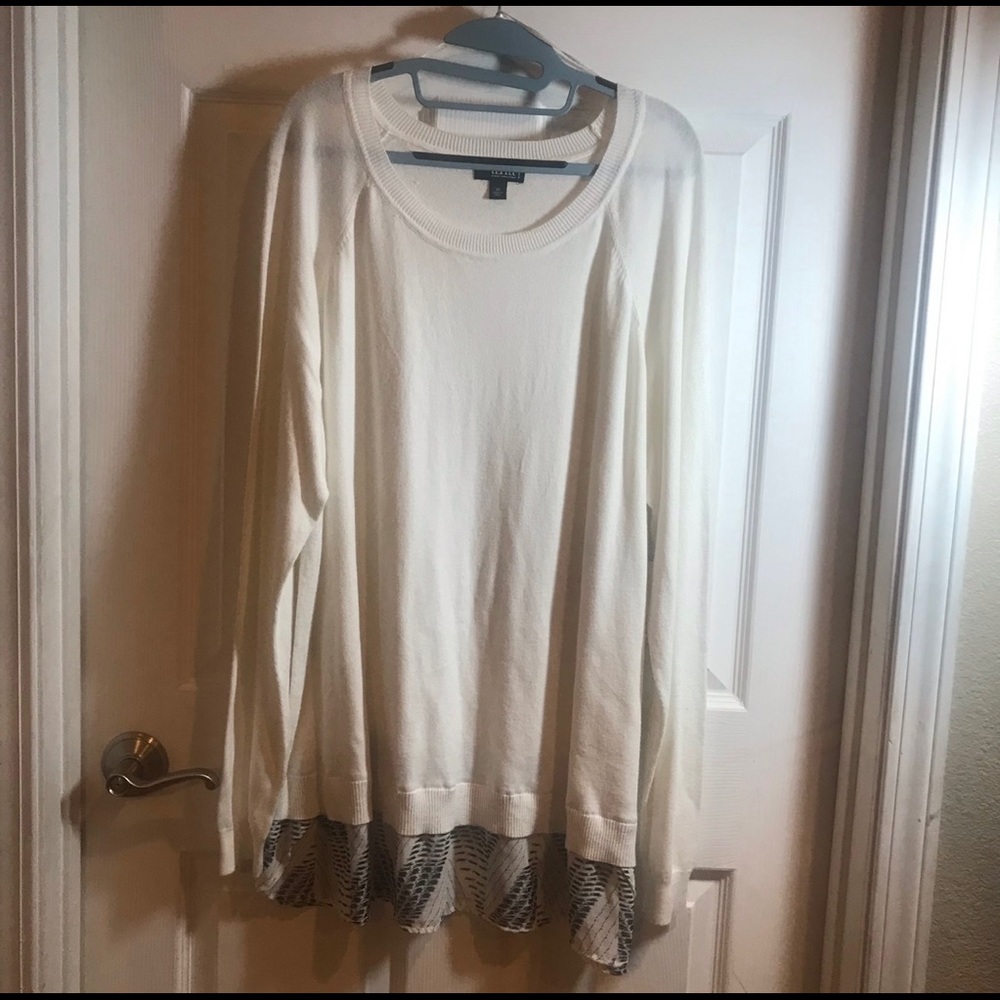 ana light sweater/blouse, size 2X , cream/black long sleeves, chiffon tr…